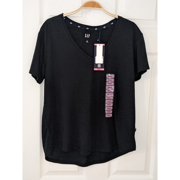 GAP‎ V-Neck Slub Tee Relaxed Fit Short Sleeve Casual Top Black Small  NWT - Picture 1 of 7
